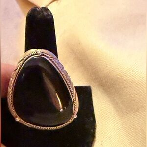 Large Beautiful Black Onyx .925 Sterling Silver Women's Ring
